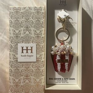 Haute Hippie Red and White Beaded Popcorn Key Chain